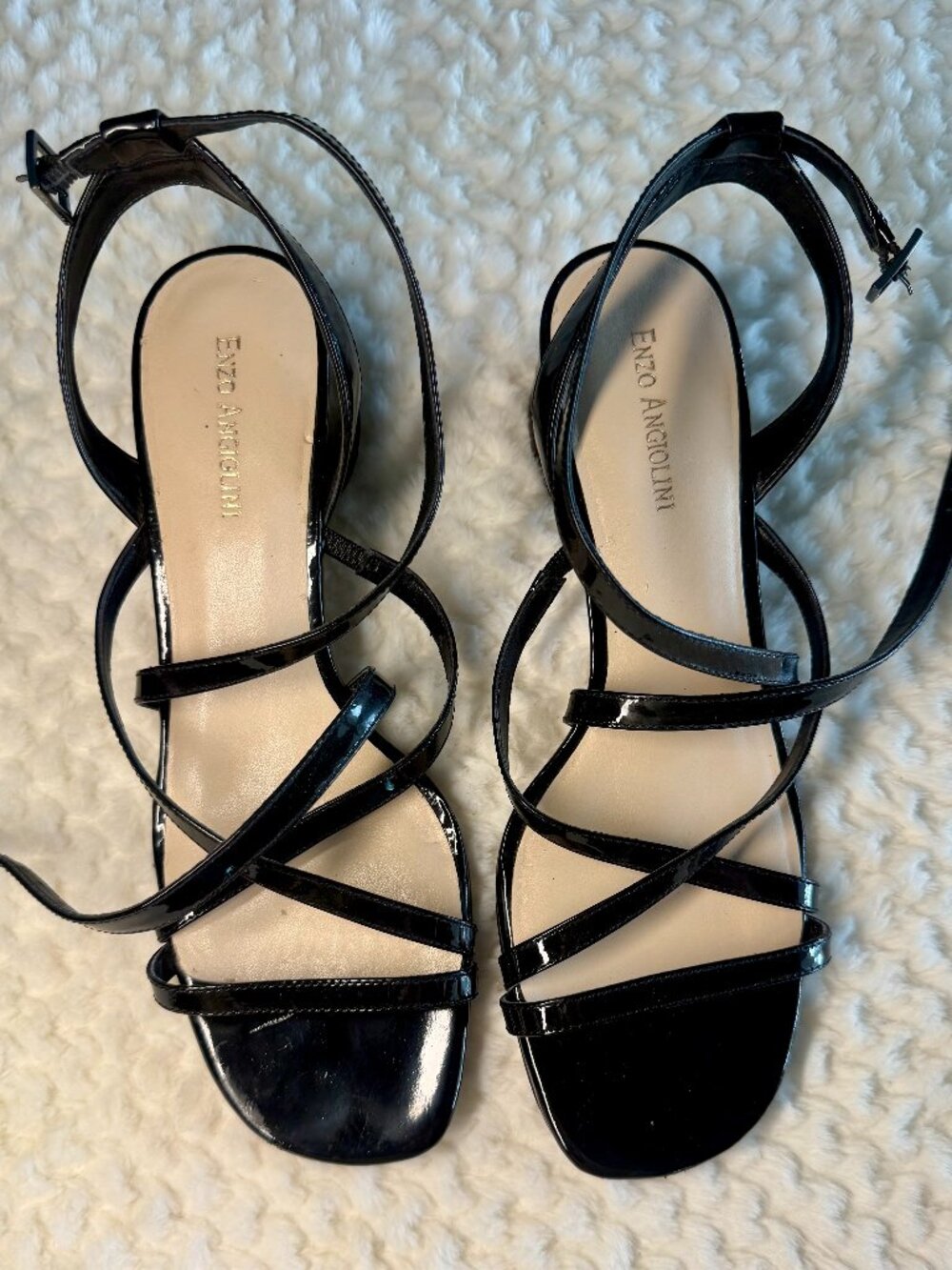 Enzo Angiolini Black Strappy Low Heels Women's Size 9